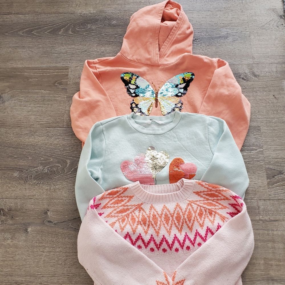 CAT & JACK H&M | 6X-10 KID'S | 3 SWEATER in PASTELS SEQUINS SPRING BUNDLE